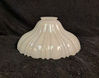 Clam Broth  Sheffield Styled ribbed White Glass  Pendant Lamp Shade. 2 1/4 inch Fitter , 8 1/4 Diameter