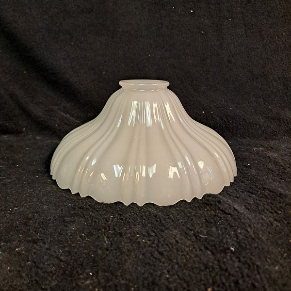 Clam Broth  Sheffield Styled ribbed White Glass  Pendant Lamp Shade. 2 1/4 inch Fitter , 8 1/4 Diameter