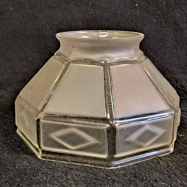 Vintage Art Deco Geometric  frost and clear glass  ceiling , sconce, pendant light replacement shade , octagonal shape  3 1/2 inch fitter