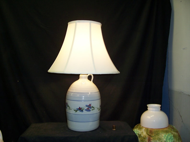 Vintage Hand Painted Ceramic Jug Lamp Floral Motif Farm Etsy