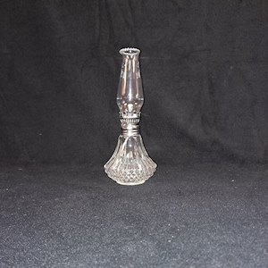 Vintage Lamp Light Farms Clear Glass Rib and Diamond Point  Miniature Oil lamp silver tone burner with Chimney  ncc Marked on Bottom /burner