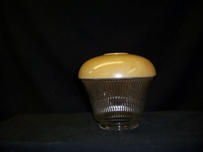 Vintage Art Deco Deckenglas Lichtschirm Hängeschirm antik Lampe Glas Bernstein und klare Lichthülle, Landlichtschirm, 1930er Jahre Bild 2