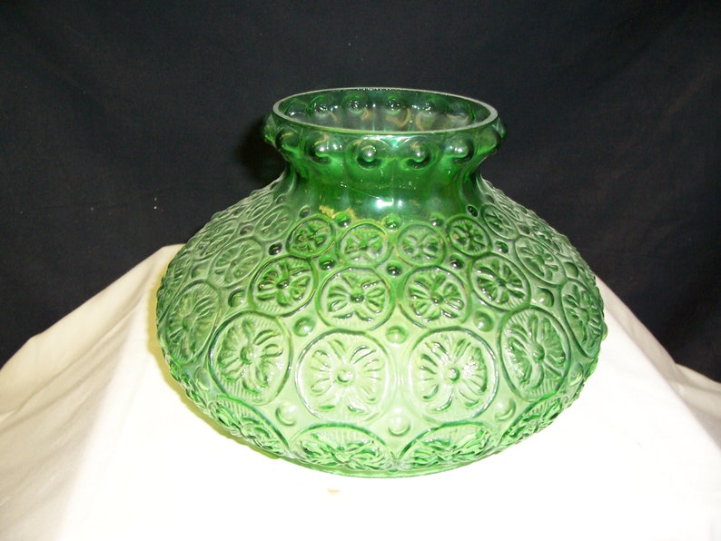 Vintage Spring Green Student Shade Replacement Pressed Glass Pattern 7 Inch Fitter Colored Oil Lamp Hurricane Style
