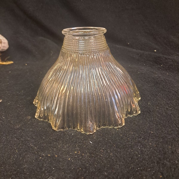 Vintage Holophane style  skirted bell lighting shade , 2 1/4 in lip fitter ,clear prismatic ribbed glass  sconce , chandelier , pendant