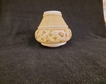 Vintage  Decorated opal glass  fount style Lamp body  8 inches tall , 8 inch at widest  4 inch fitters top and bottom , Daisy Decoration