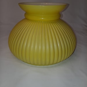 Vintage  milk glass  vertical  ribbed  student style hurricane shade , 7inch fitter  Yellow fired on color   replacement shade  farmhousencc