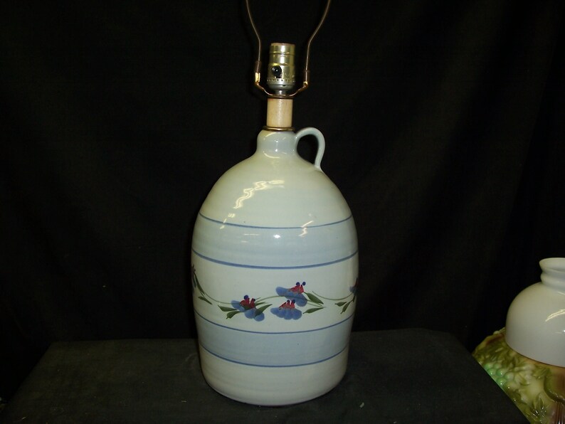Vintage Hand Painted Ceramic Jug Lamp Floral Motif Farm Etsy