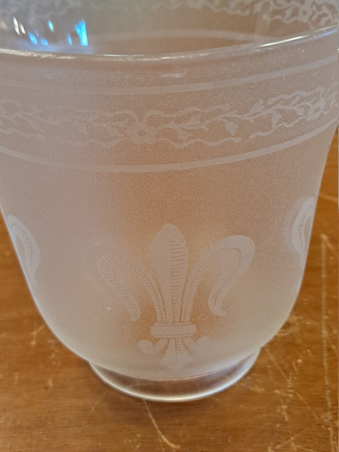 Vintage Retro Glass Bell Shaped Light Globe Bulb Cover With Fleur De Lis Motif Etched Into the