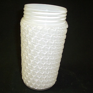 Vintage   MCM glass  white interior  textured exterior   screw thread fitter  replacement shade .  textured glass pole lamp shade facetglass