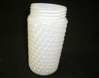 Vintage   MCM glass  white interior  textured exterior   screw thread fitter  replacement shade .  textured glass pole lamp shade facetglass