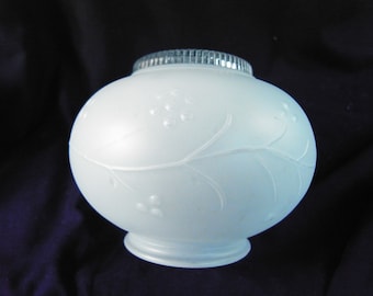 Vintage frosted glass  vine and berries  motif  clear  rosette  lensed bottom ,3 1/4 inch lip fitter , hall light , pendant light ,  retro