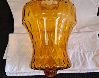 VTG Dark Amber colored Glass  15 inch tall 11 inch wide, cylindrical  swag lamp body with optic honey comb patterning . 3.75 in fitter