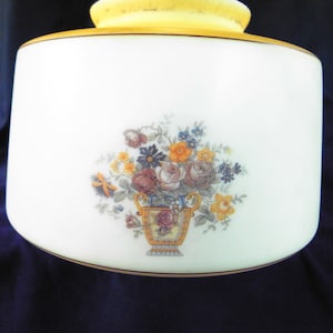 Vintage  cottage style  ceiling fixture globe or   pendant shade ,  enclosed light shade , floral basket motif   yellow and orange coloring