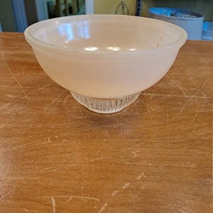 Vintage Bowl Style slip shade, buff and clear glass 1930s 40s reemplazo chandelier shade, 1 5/8 fitter slip shade, up light bowl shade