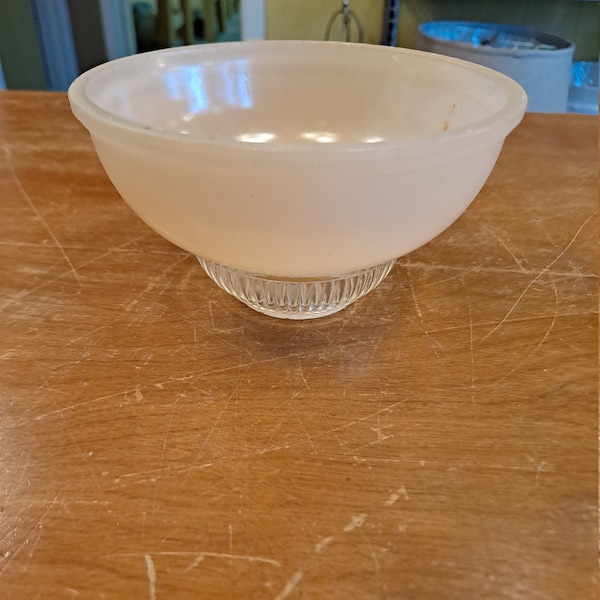 Vintage  Bowl Style slip shade , buff and clear glass 1930s 40s replacement chandelier shade, 1 5/8 fitter slip shade , up light bowl shade
