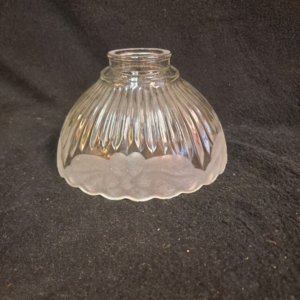 Vintage  1980s  frost and clear holophane style replacement shades 2.25 lip fitter  6.50 diameter bottom opening , 3.75 inches tall . ncc
