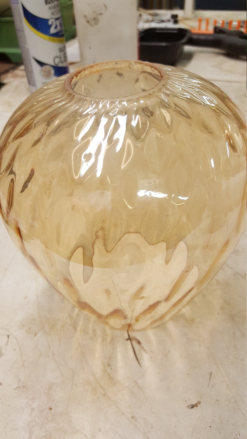 Vintage Large Lt Amber Optic Swirled Mcm Pole Lamp Shade 2 Inch Neckless Fitter