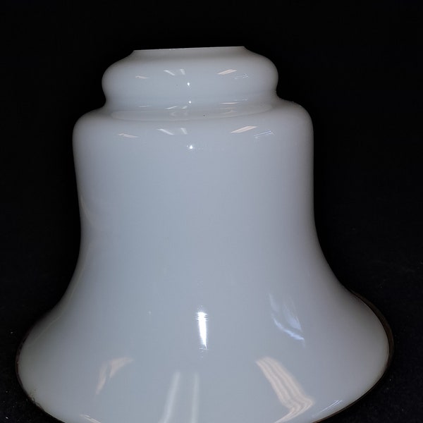 Milk Glass replacement torchiere style or pendant shade neck less bell shaped with brass beauty ring 13/4 in fitter 5 3/4 in tall  7 1/2wide