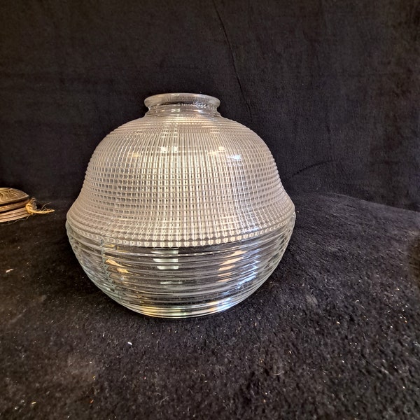 Halophane , prismatic and ribbed beehive  style Lighting Globe 2 1/4 inch fitter . 4 inch bottom opening , bulbous light globe  6 inch tall