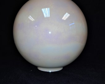 10 inch iridized buff colored ball shaped shade with 3 3/4 inch fitter , and 7/8 in diameter bottom hole for finial  pendant or swag lamp nc