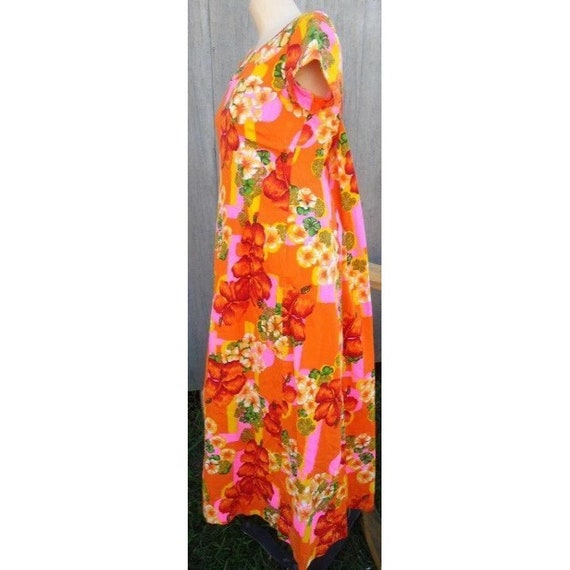 LN VTG 60s Orange Pink Yellow Floral Hawaiian Cot… - image 3