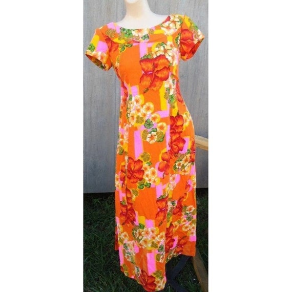 LN VTG 60s Orange Pink Yellow Floral Hawaiian Cot… - image 2