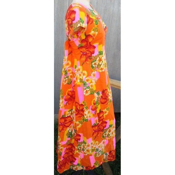 LN VTG 60s Orange Pink Yellow Floral Hawaiian Cot… - image 8