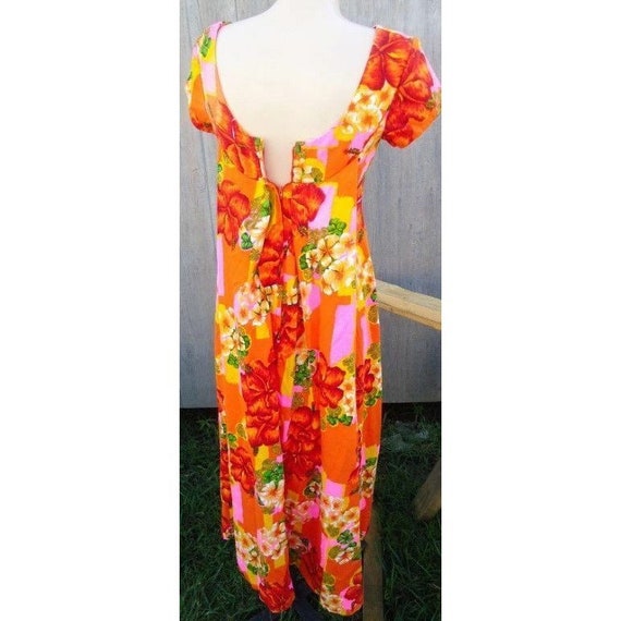 LN VTG 60s Orange Pink Yellow Floral Hawaiian Cot… - image 7