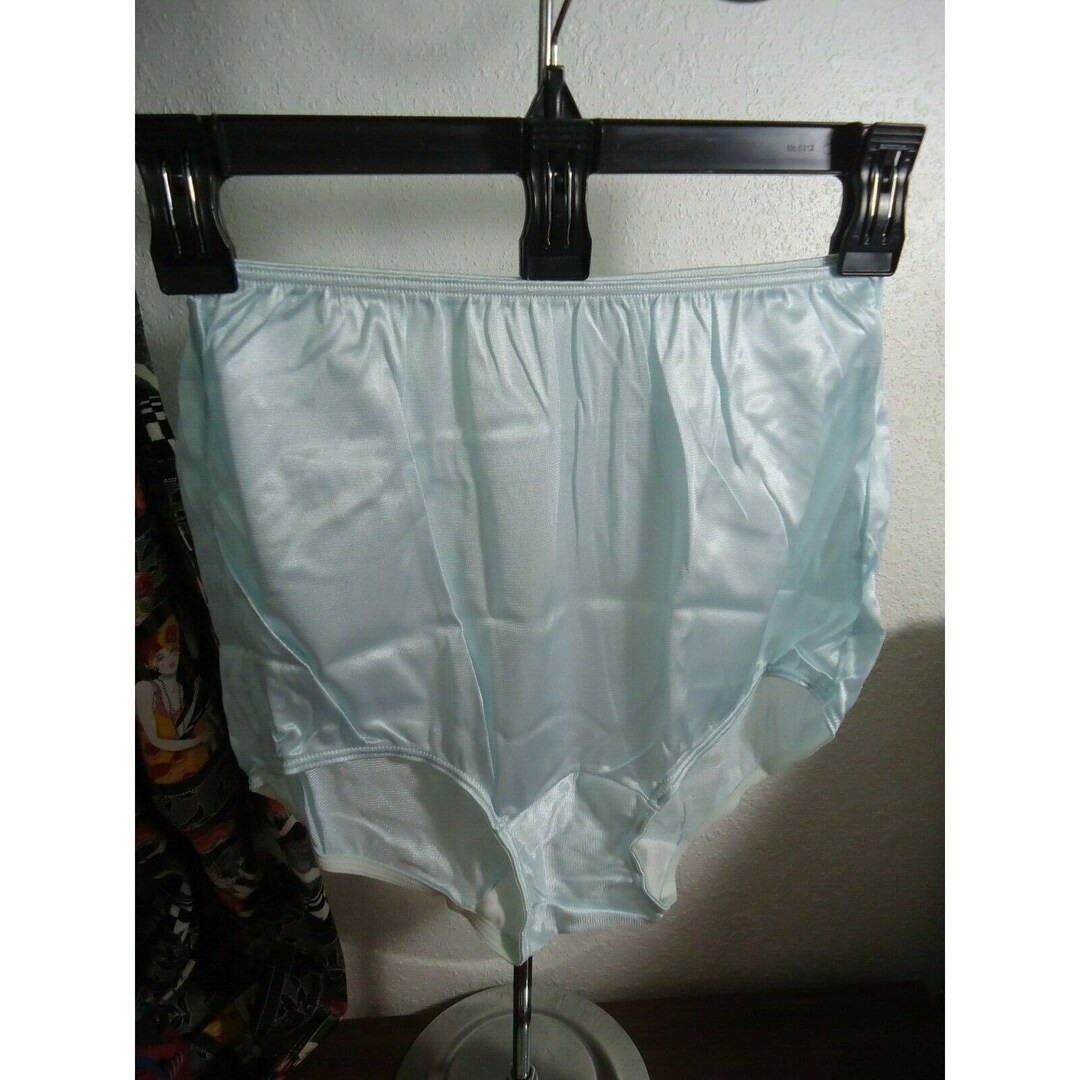 NOS Vtg Light Blue NYLON Panties Silky Oldstock Sz 6 Granny High Waist