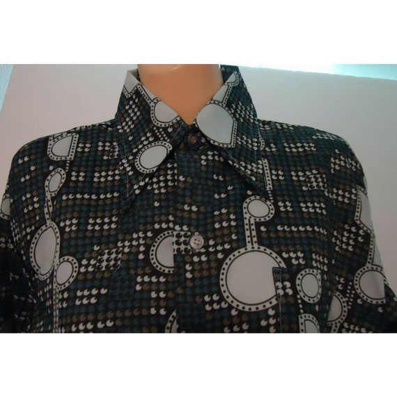 NOS Vtg 70s midcentury Blue Gray Geometric Circle… - image 1