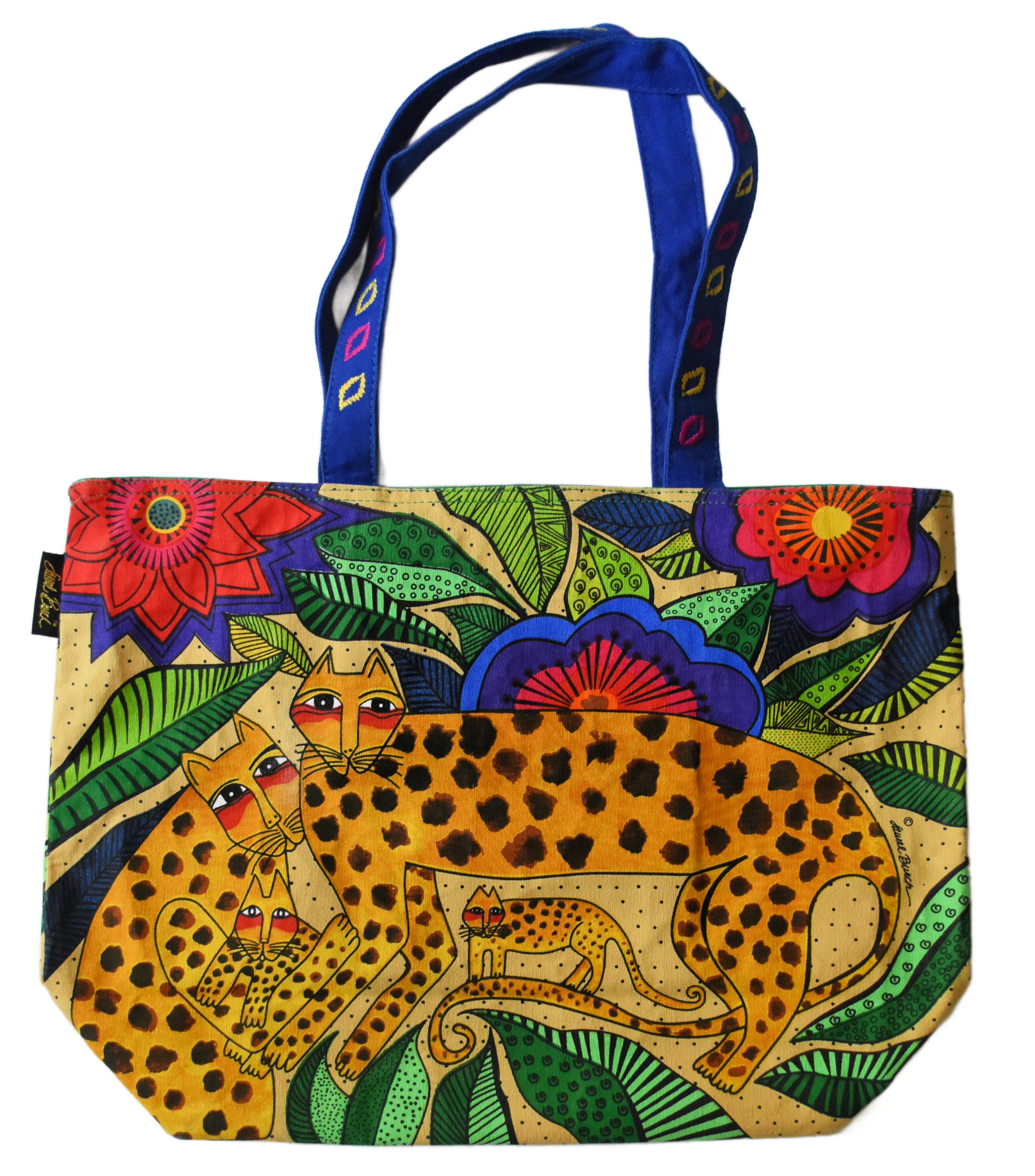 Vintage Laurel Burch Cotton Large Shoulder Tote Bag Leopard