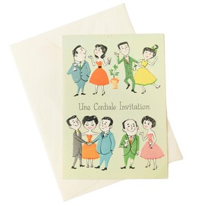 Vintage 50s Carlton Card French Cordiale Invitation Mid-Century 1950 Unused Lime Cream