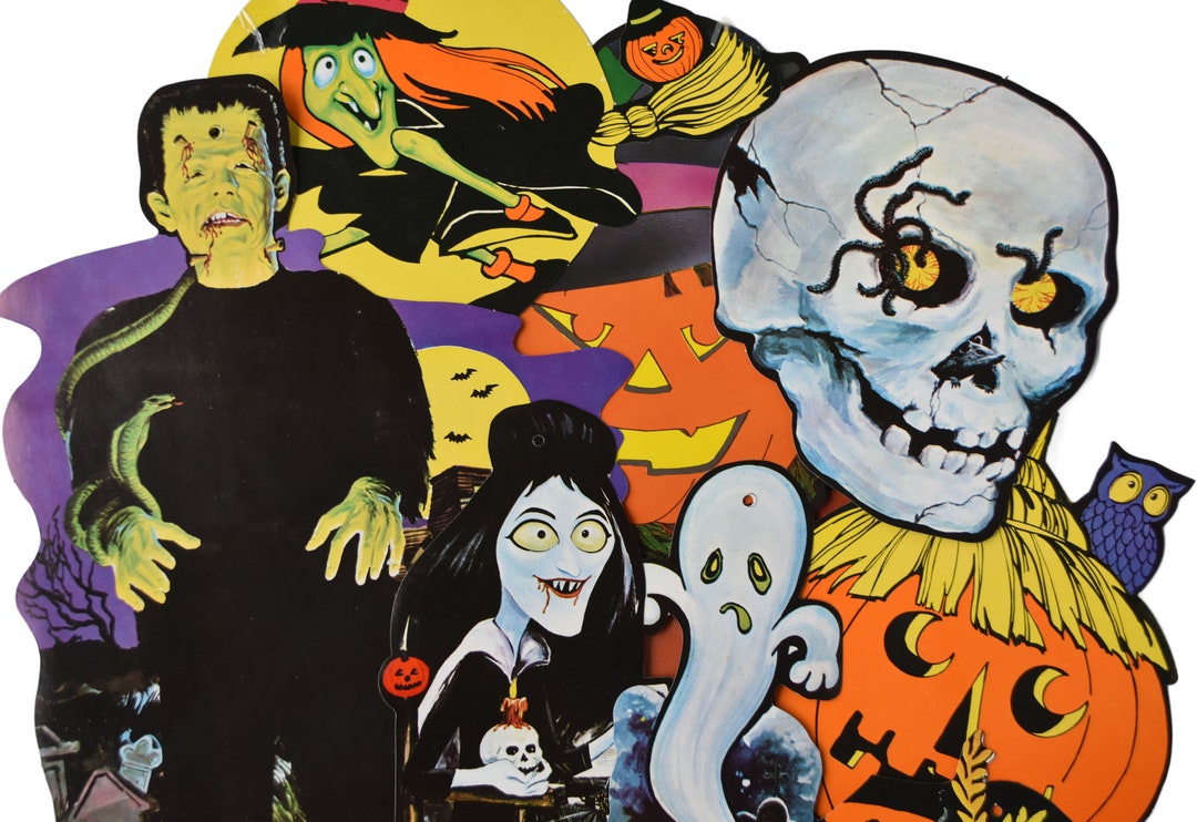 Vintage Halloween Cardboard Decoration Lot Die Cut Cut Outs 80s 90s
