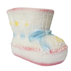 Vintage Pink Blue Baby Bootie Shoe Ceramic Planter Pot Nursery Vase Relpo Japan