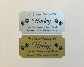 Pet Memorial - Laser Engraved Aluminum Plaque - Paw Prints- Black Letters - Notched Corners - Personalized - Customized Urn Marker
