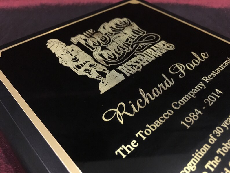 Premium Laser Engraved Black Brass Award Plaque Gold Border Etsy