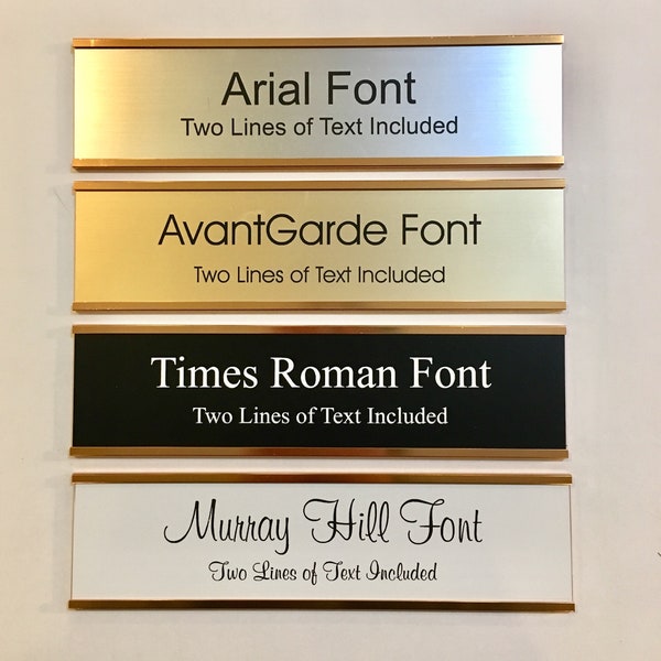 2" x 8" Laser Engraved Name Plate with Gold Aluminum Holder Adhesive Backed - Wall - Cubicle - Door - Flush Mountable