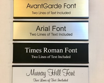 2" x 8" Laser Engraved Name Plate with Black Aluminum Holder Adhesive Backed - Wall - Cubicle - Door - Flush Mountable
