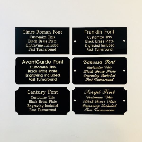 4"x6" Engraved Solid Black Brass Plate Gold Etched Letters Custom Personalized Plaque Adhesive Backing Gift Label Sign Trophy Taxidermy