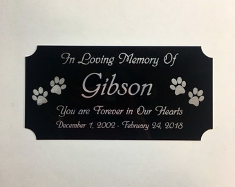 Pet Memorial Engraved Black Aluminum Plaque Notched Corners - Paw Print Urn Personalized Commemorative Memory Customized Plate Dog or Cat