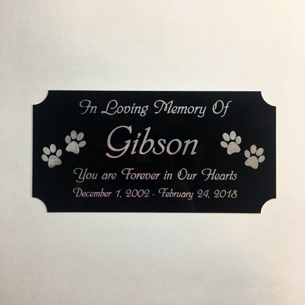 Pet Memorial Engraved Black Aluminum Plaque Notched Corners - Paw Print Urn Personalized Commemorative Memory Customized Plate Dog or Cat