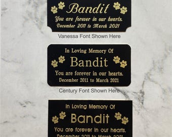 3&quot; x 5&quot; Solid Black Brass Pet Memorial Engraved Premium Urn Plate -Paw Prints- Personalized Memory Plaque Customized Urn Marker Gold Letters