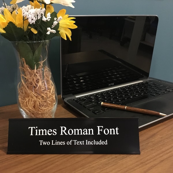 2"x 8" Desk Name Plate & Desk Top Holder Set - Custom Engraved Nameplate and Professional Matte Black Holder - Home Office or Business  -