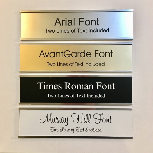 2" x 8" Laser Engraved Name Plate with Silver Aluminum Holder Adhesive Backed - Wall - Cubicle - Door - Flush Mountable