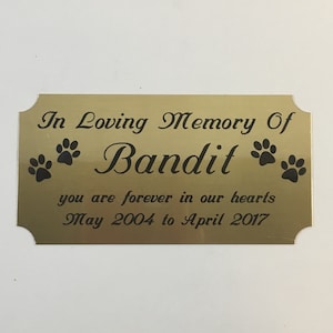 Pet Memorial Engraved Solid Brass Urn Plate -Paw Prints- Personalized Memory Plaque -Customized Urn Marker- Black Letters - Notched Corners