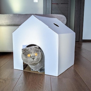 Casita de juegos de cartón ecológica para gatos: cama moderna, mueble elegante, escondite duradero, regalo único