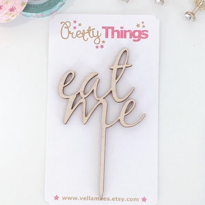 Eat Me Cake Topper: Birch Wood, Glitter Cake & Cupcake Decoration