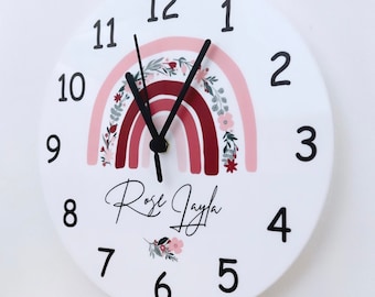 Personalised Children's Clock, Rainbow Decor, Children's Gift, Silent Nursery Clock, Girls Name Bedroom Clock, Tell The Time