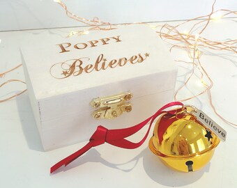 Personalised Polar Express Gold Bell - Personalised Jingle Bell, Father Christmas, Believe, Stocking Filler, Christmas Eve Box Filler
