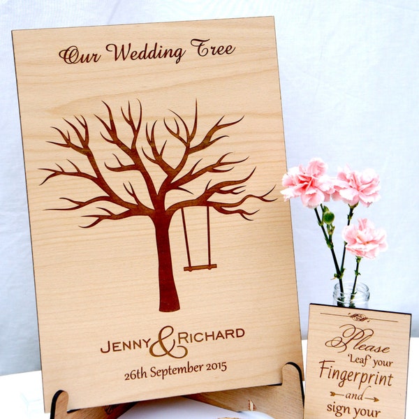 Personalised Wooden Fingerprint Tree & Stand ,Wedding Guestbook, Alternative Guestbook, Rustic Wedding, FREE INK PADS